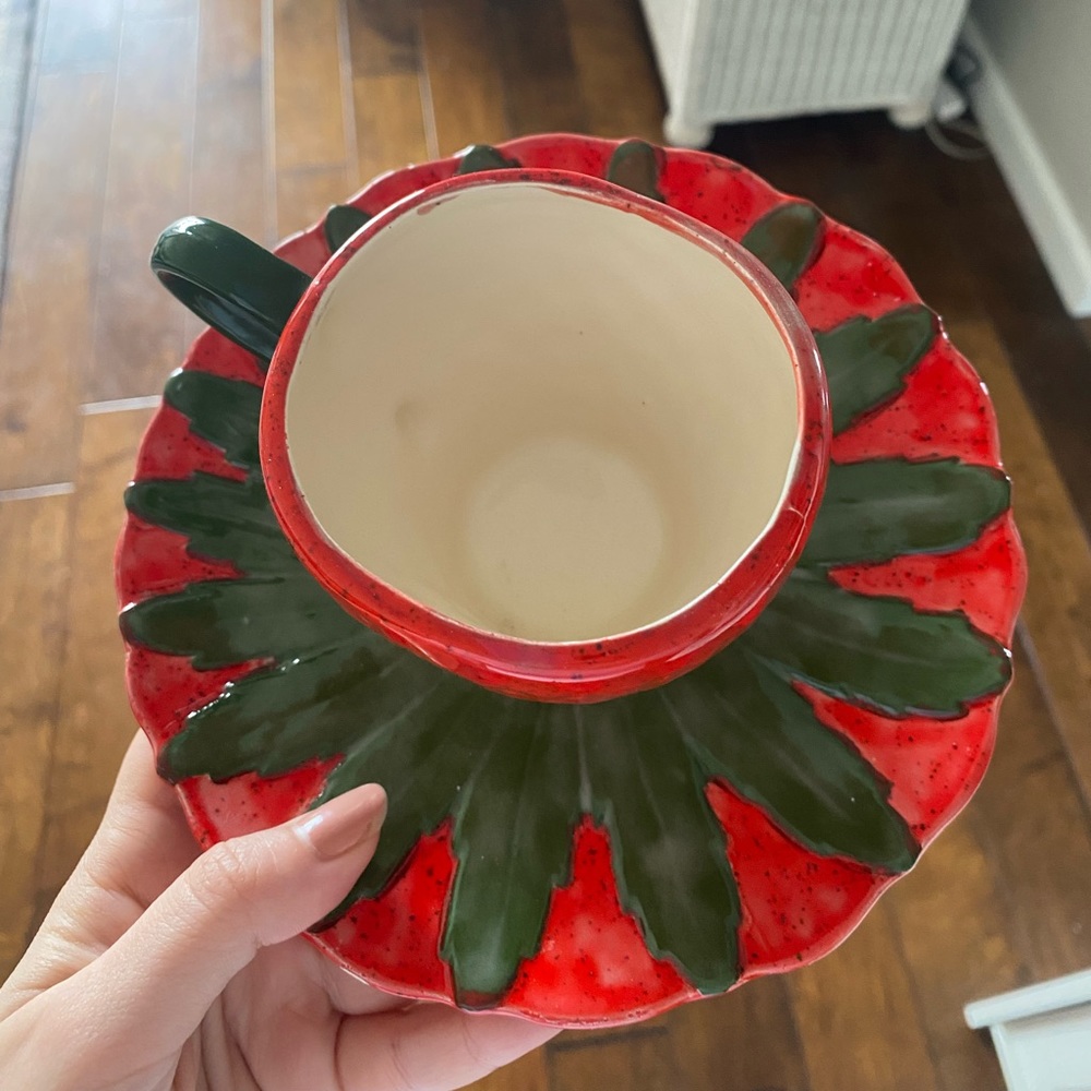 Handmade Strawberry Mugs and Saucers (set of 2) - Picture 2 of 5